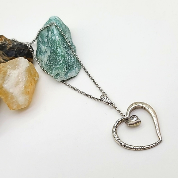 Brighton Retired "GLITTER HEART" Brushed Silver Heart Pend w Heart Center! - Picture 5 of 11